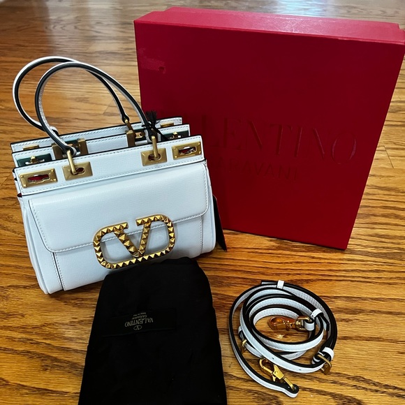 😊SOLD😊 Valentino Garavani White Rocketed Alcove Mini Leather Double Handle Bag - Picture 8 of 16